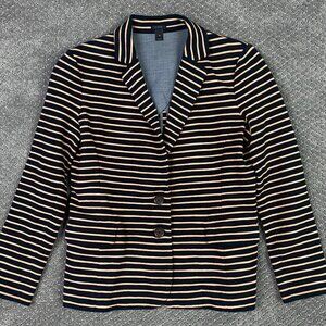 J. CREW Maritime Striped Blazer Women's XS Brown Stretch Cotton Spandex